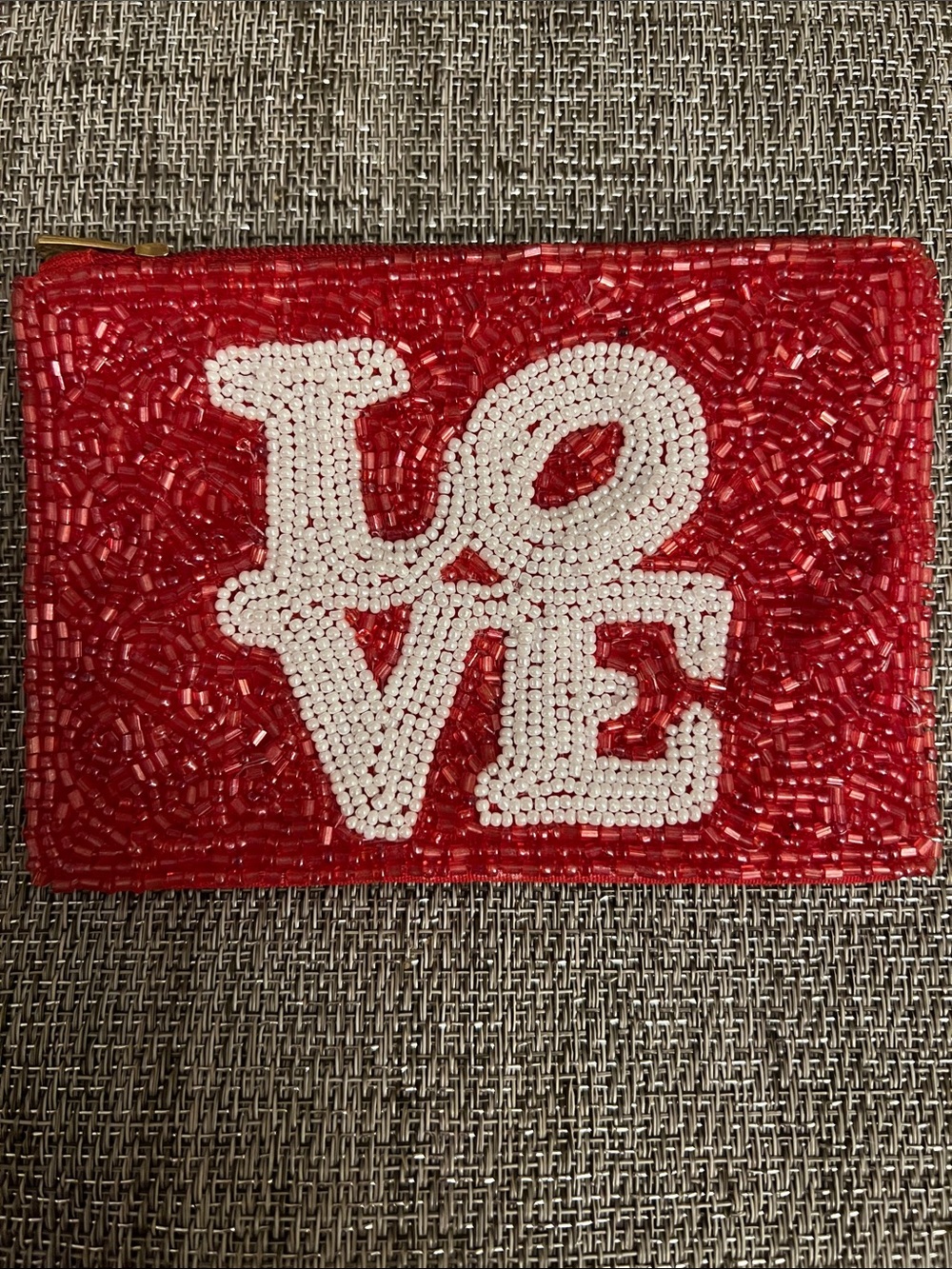 Beaded 'LOVE' Accent Pouch in Red and White